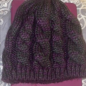 Chic Cable Knit Beanie in Black and Purple